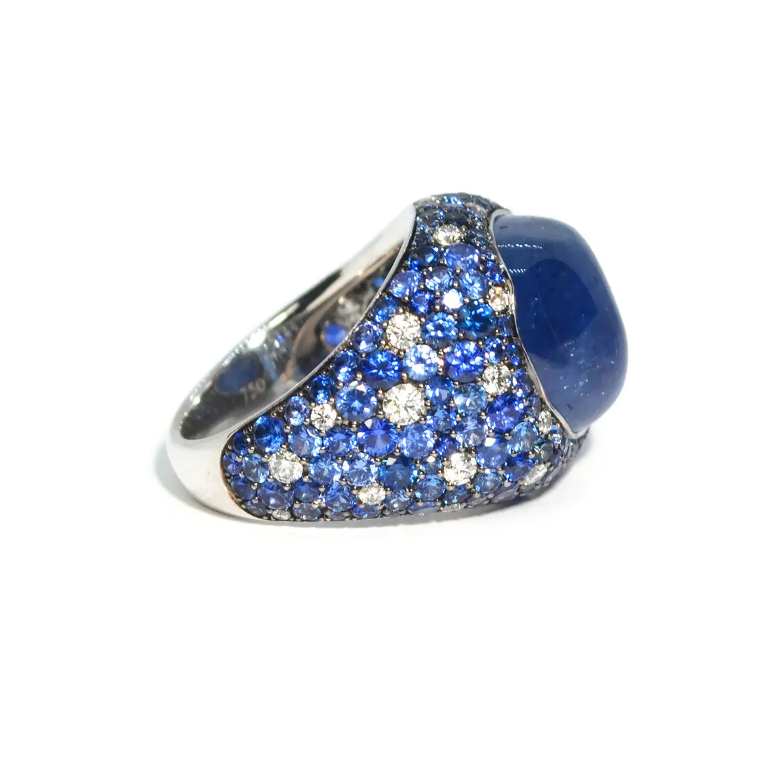 Eclat Jewels - One of a Kind Ring with Blue Sapphires and Diamonds, 18k White Gold