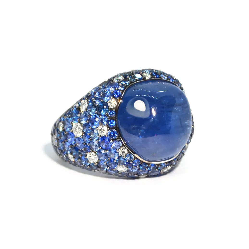 Eclat Jewels - One of a Kind Ring with Blue Sapphires and Diamonds, 18k White Gold