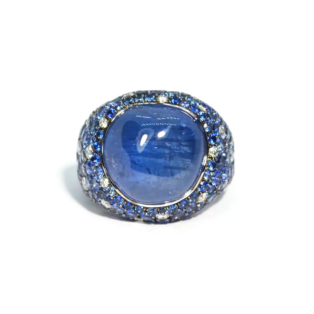 Eclat Jewels - One of a Kind Ring with Blue Sapphires and Diamonds, 18k White Gold