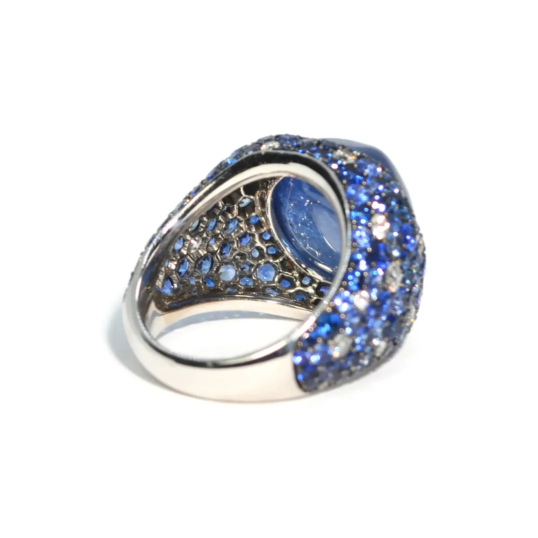 Eclat Jewels - One of a Kind Ring with Blue Sapphires and Diamonds, 18k White Gold