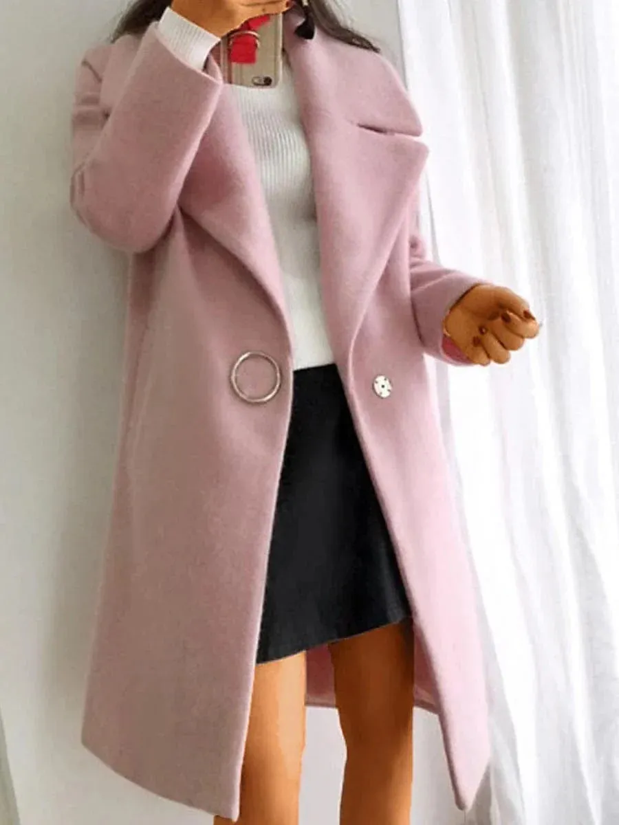 Elegant Pink Long Overcoat for Women's Winter Warmth