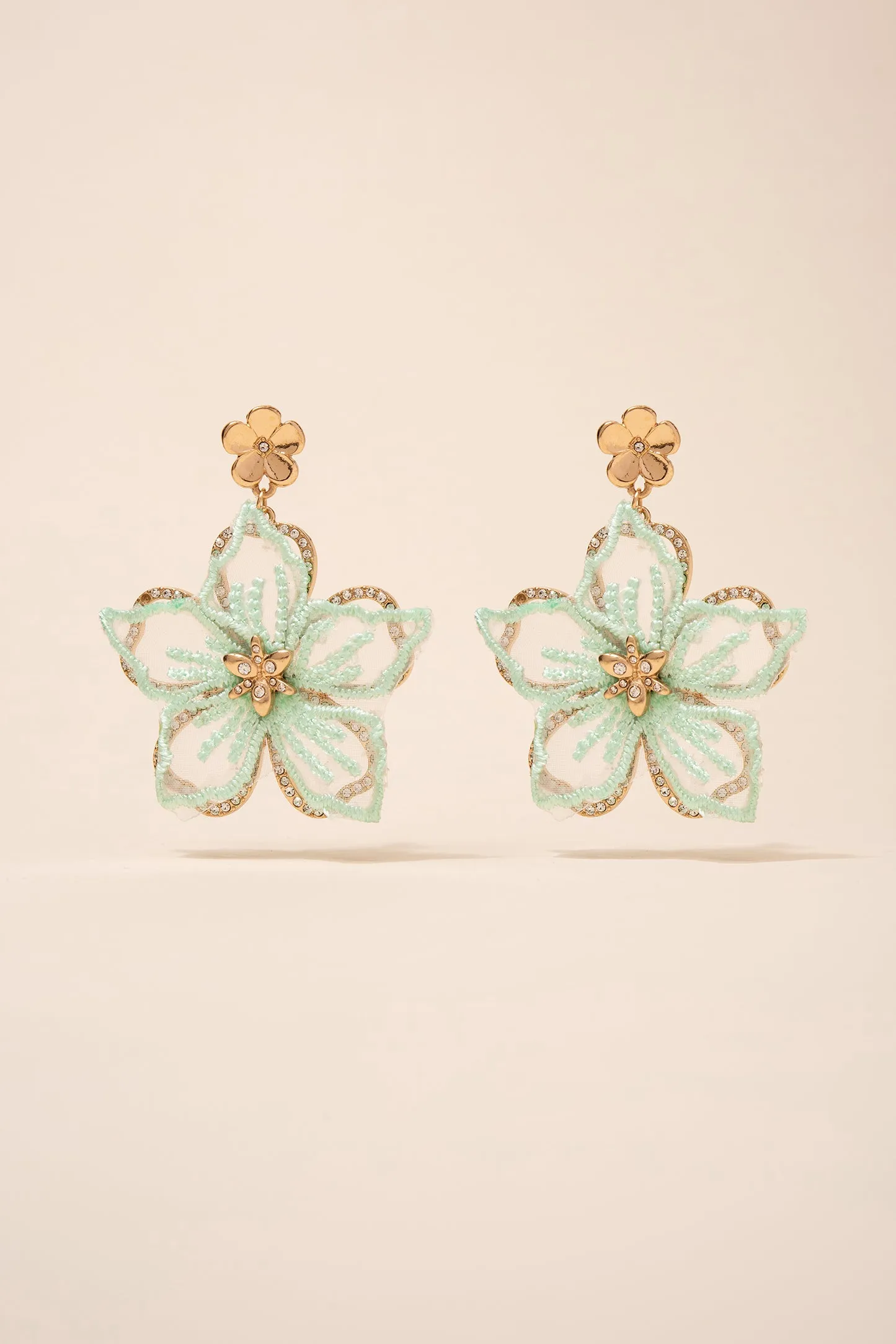 Embroidered Rhinestone Flower Earrings