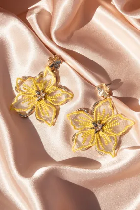 Embroidered Rhinestone Flower Earrings