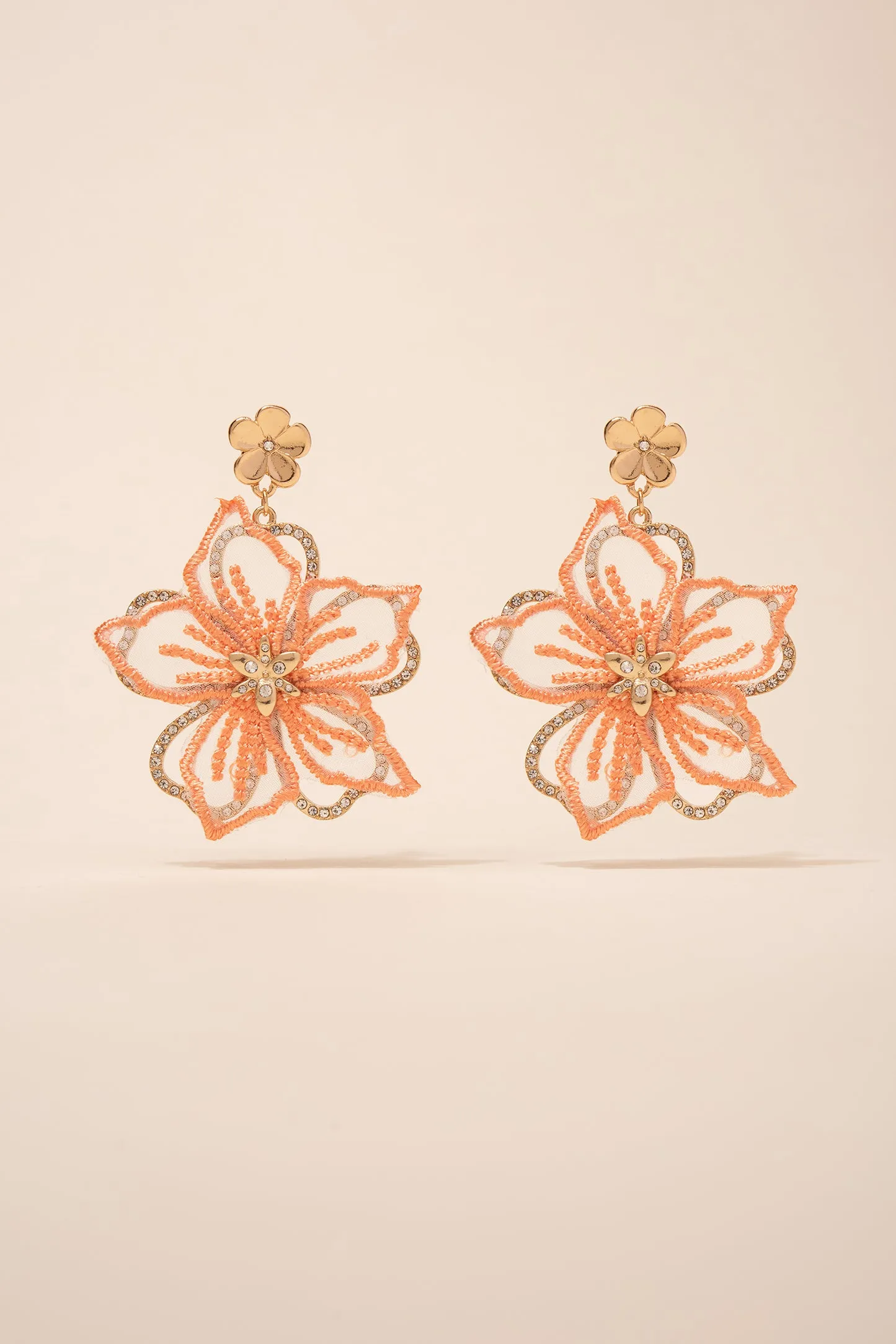 Embroidered Rhinestone Flower Earrings