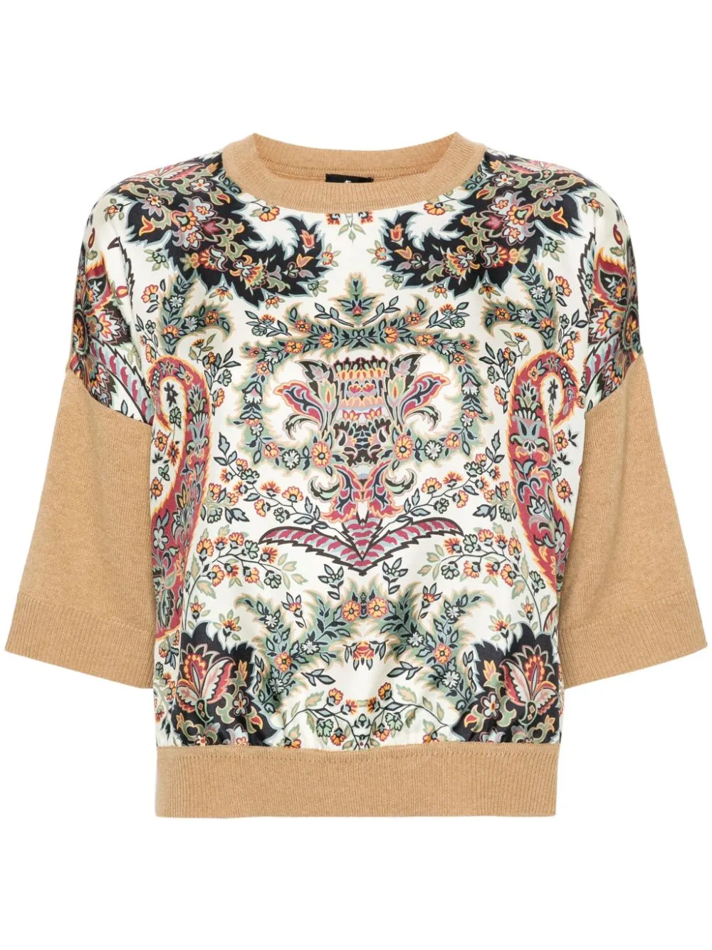 FLORAL KNIT TOP WITH SILK