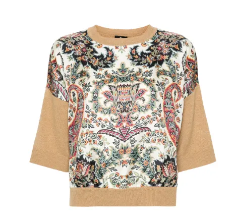 FLORAL KNIT TOP WITH SILK