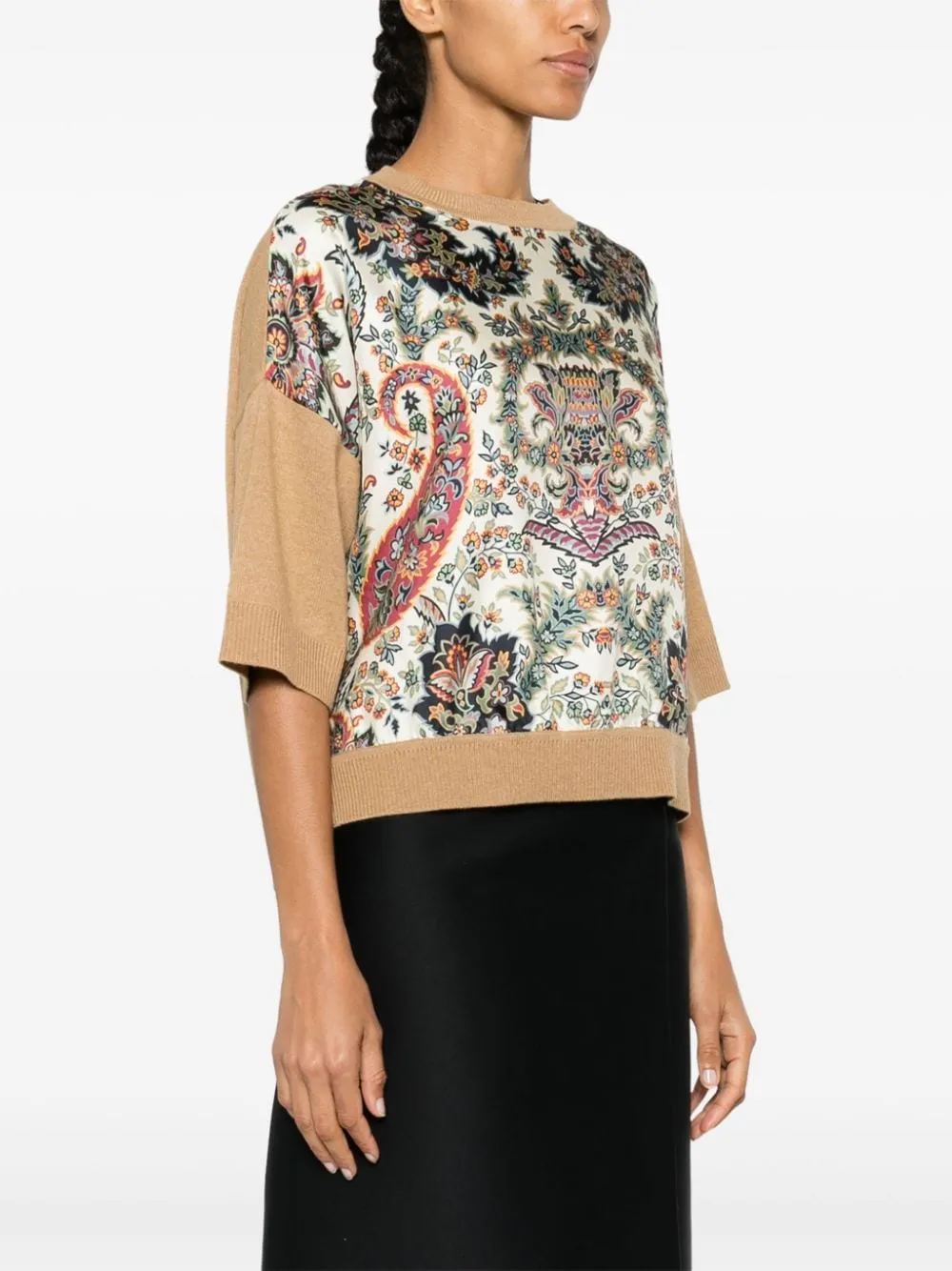 FLORAL KNIT TOP WITH SILK