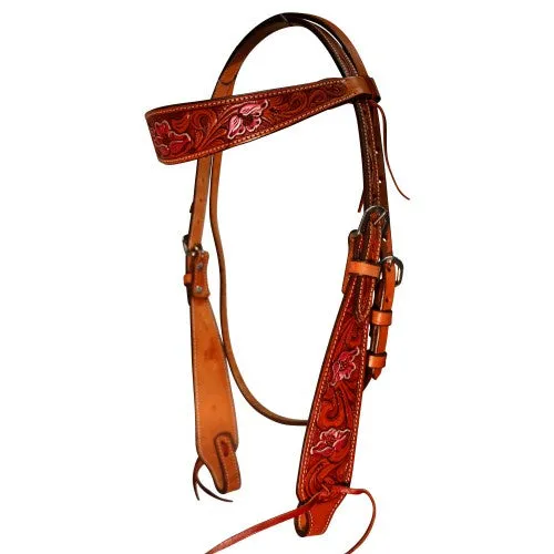 Fort Worth Pink Floral Carved Headstall