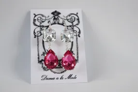 Fuchsia Pink and Crystal Teardrop Earrings