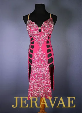 Fucshia pink lace latin Rhythm dress with Swarovski Stones LAT040 sz Medium