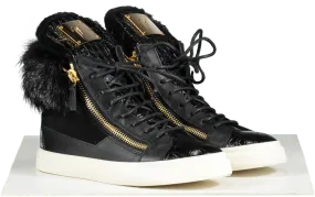 Giuseppe Zanotti Black Leather Suede And Calfhair London High-top Sneakers UK 4 EU 37 👠