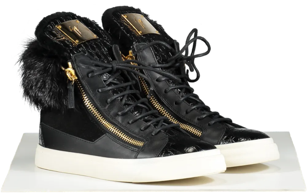 Giuseppe Zanotti Black Leather Suede And Calfhair London High-top Sneakers UK 4 EU 37 👠