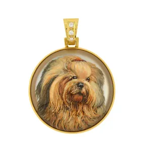 H. BUSSMER Vintage 18kt Reverse Carved Rock Crystal Shih Tzu Dog Pendant