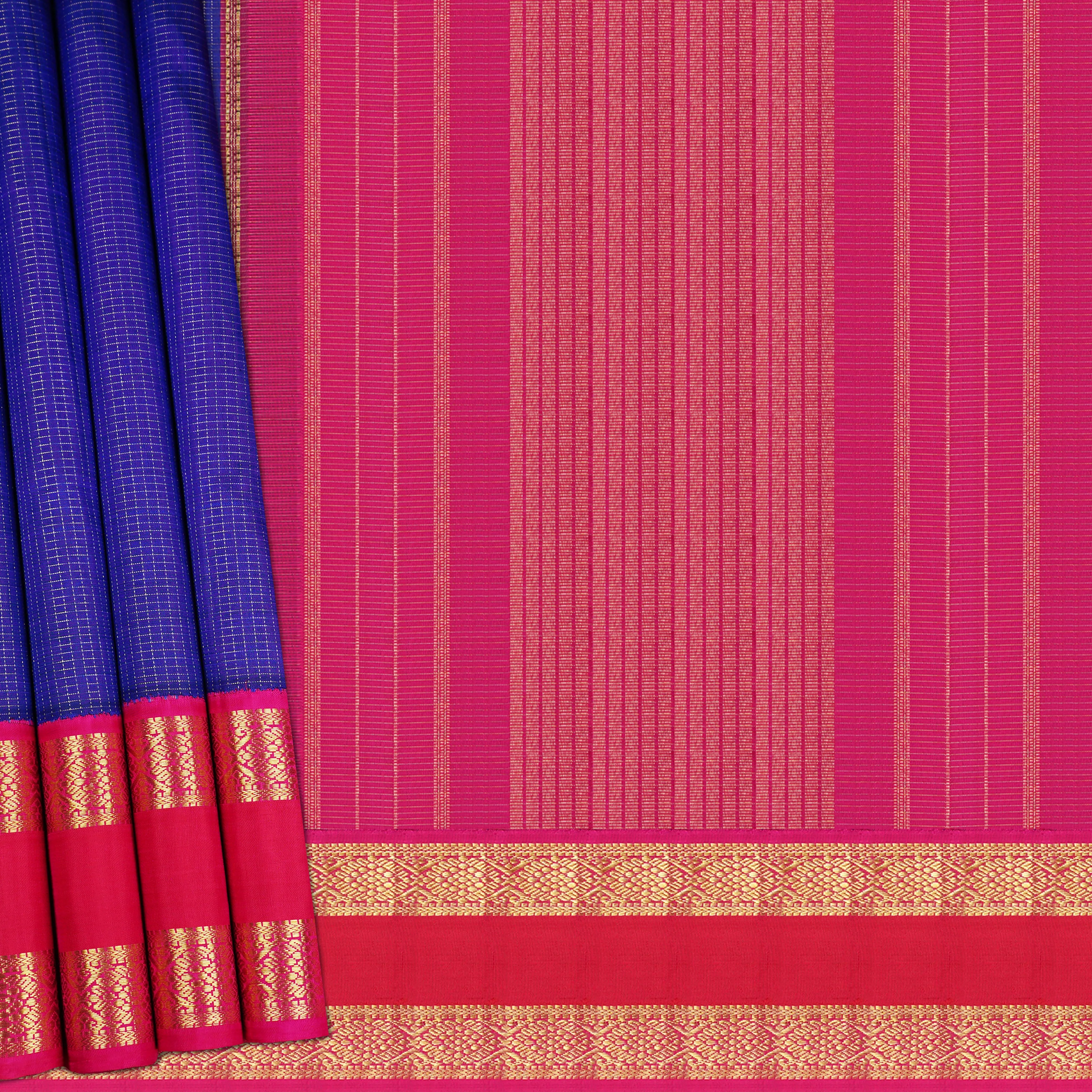 Handwoven Blue with Pink Kanjivaram Silk Saree - 1971T005872DSC