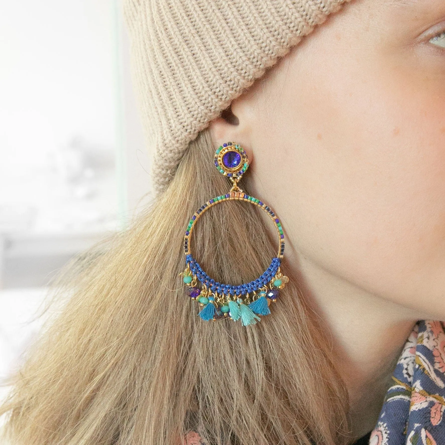 Hypnochic Earring with Tassels Blue