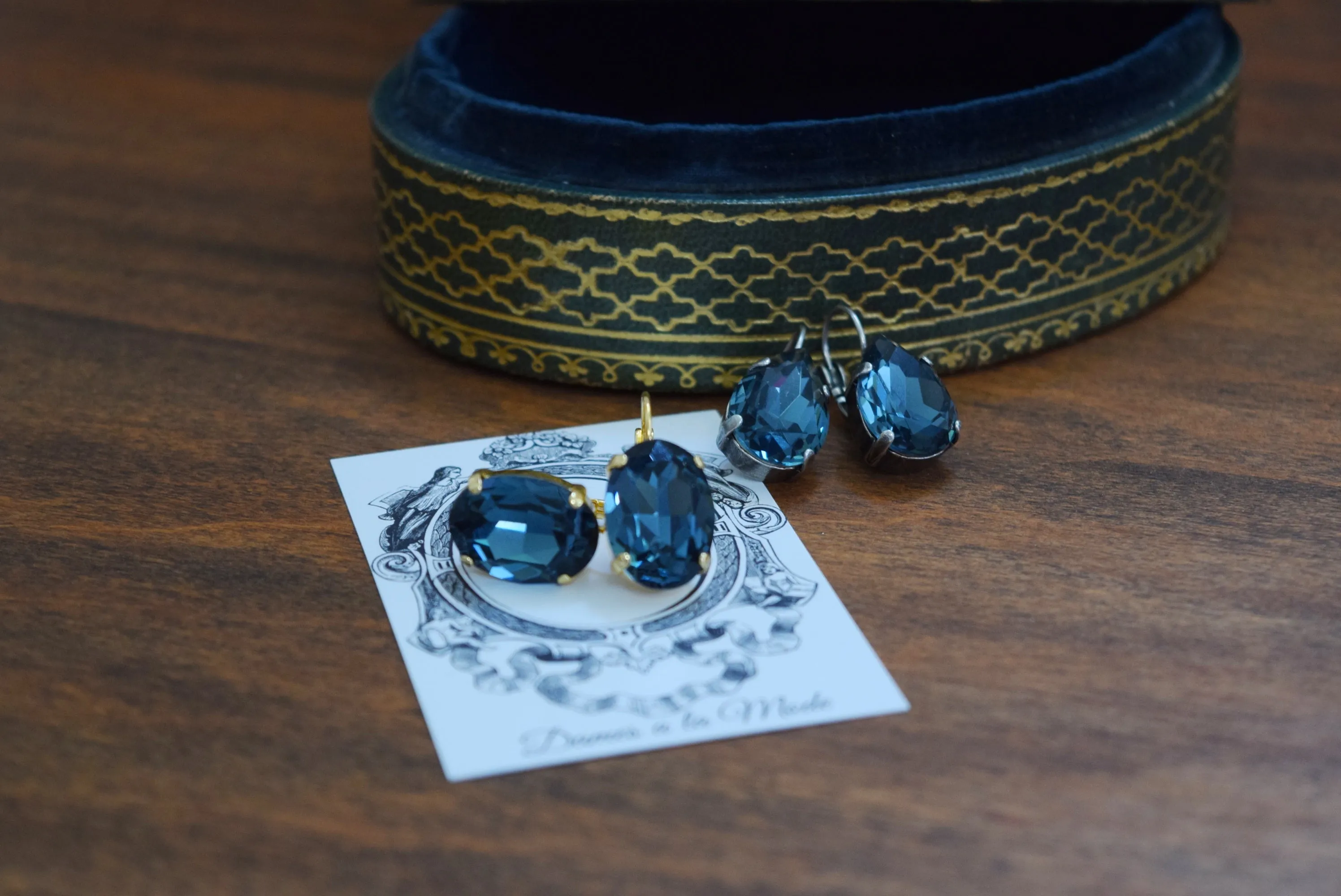 Indian Sapphire Aurora Crystal Earrings - Large Oval or Large Teardrop