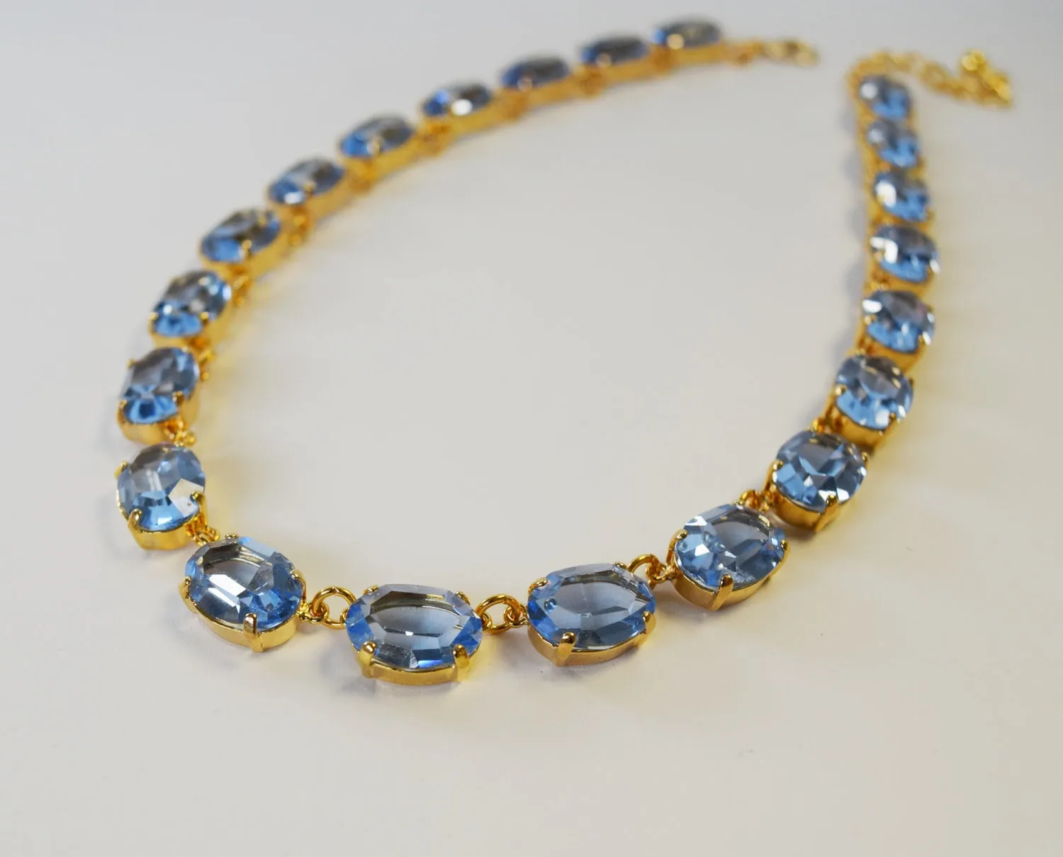 Light Blue Swarovski Crystal Necklace - Medium Oval