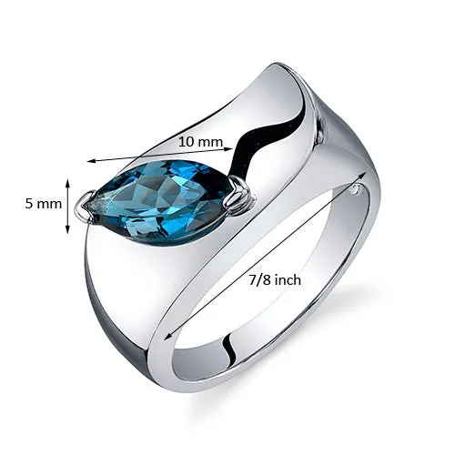 London Blue Topaz Marquise Cut Sterling Silver Ring Size 6