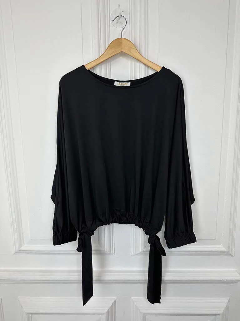 Malissa J Drawstring Tie Top - Black