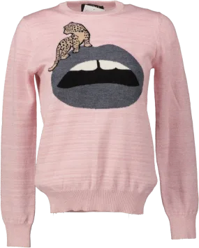 markus lupfer Metallic Pink Wool Blend Lips Jumper UK XS