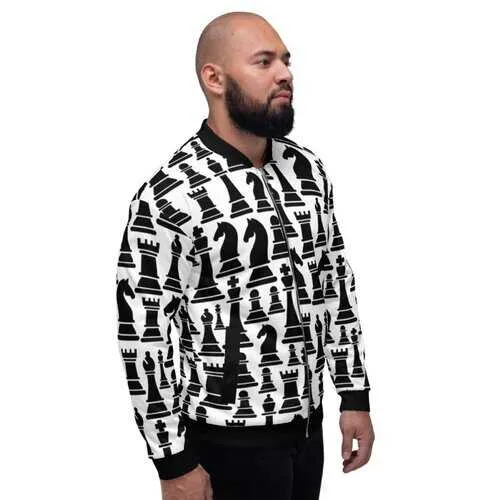 Mens Jackets, Black and White Chess Style Bomber Jacket