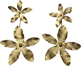 Metallic Large Tone Metal Flower Earrings One Size