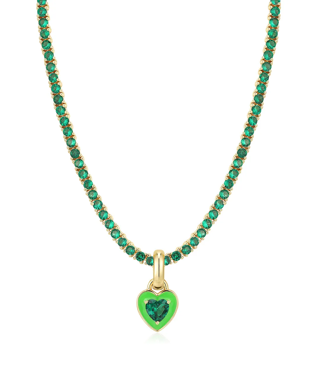 Mini Ballier Necklace with Heart Charm- Green- Gold