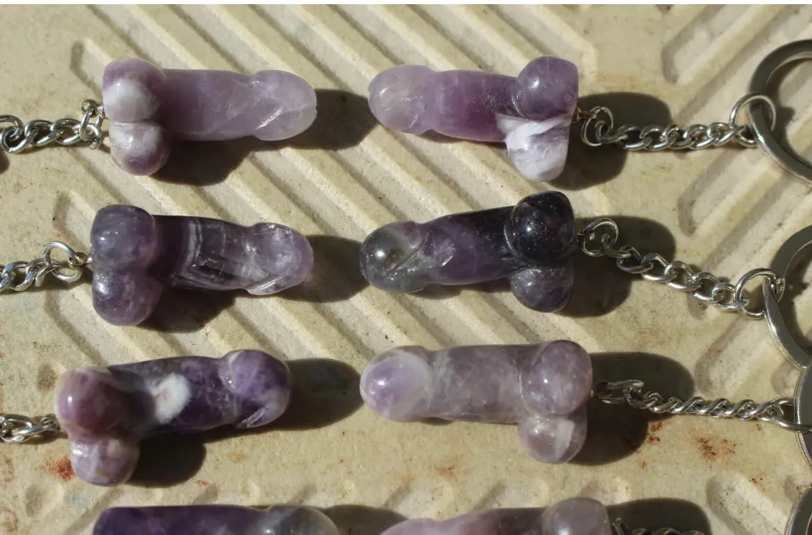 Natural Amethyst Penis Keychain Keyring