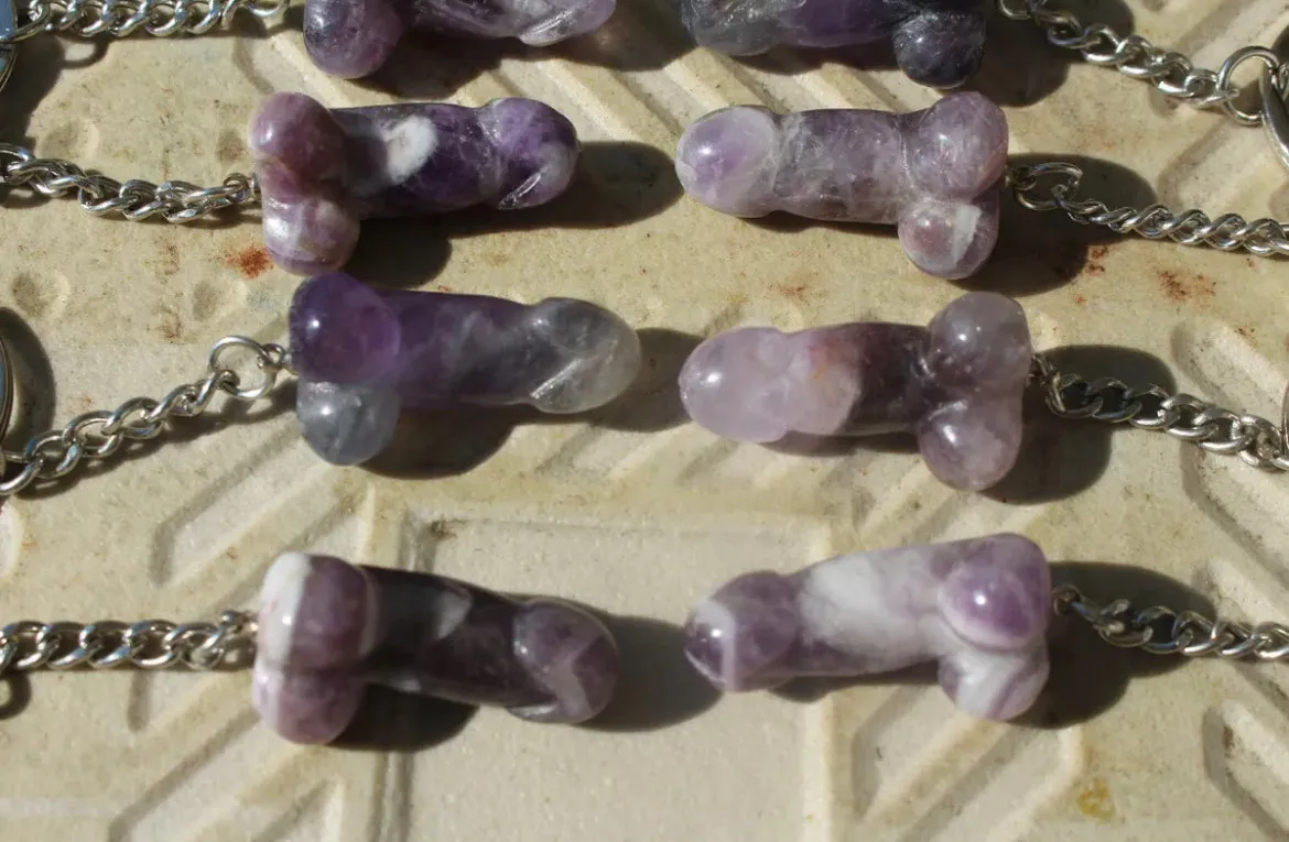 Natural Amethyst Penis Keychain Keyring