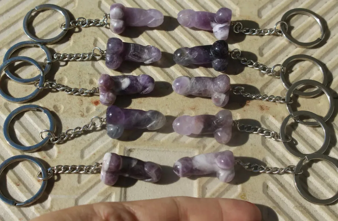 Natural Amethyst Penis Keychain Keyring