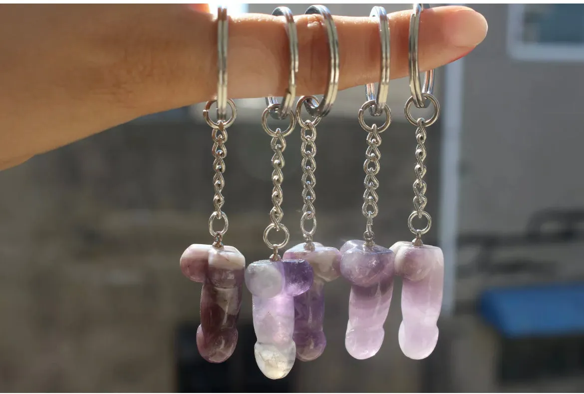 Natural Amethyst Penis Keychain Keyring