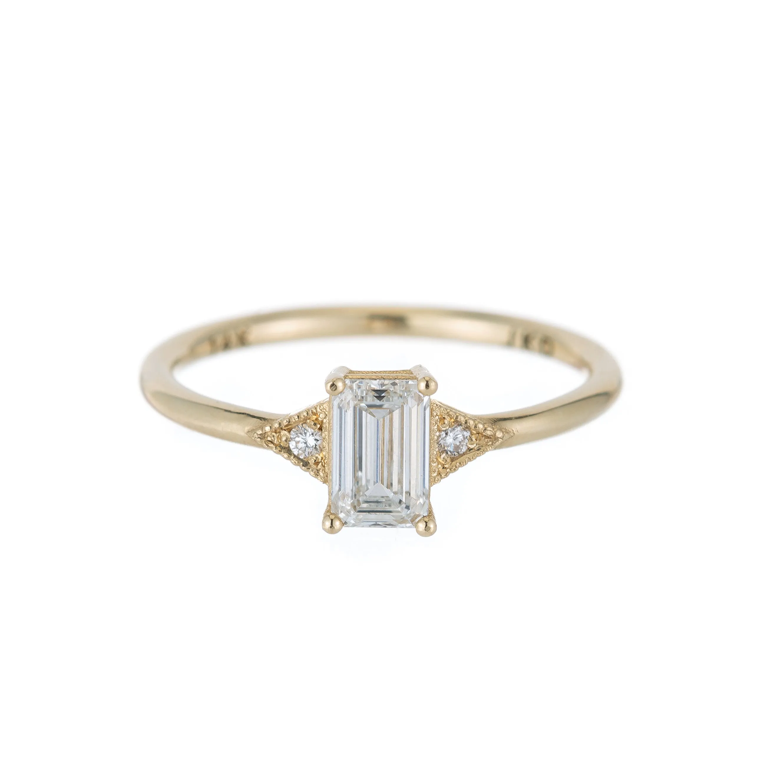 North South Emerald Cut Diamond Deco Ring