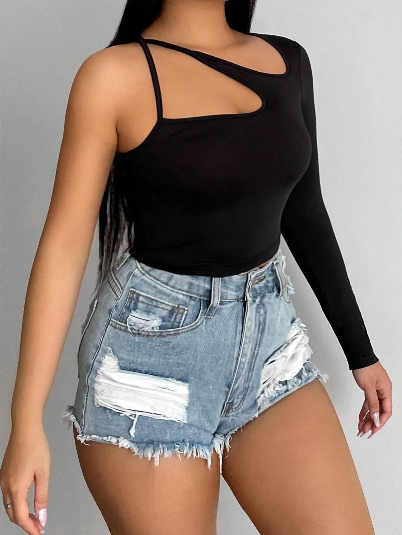 One Sleeve Cut Out Top