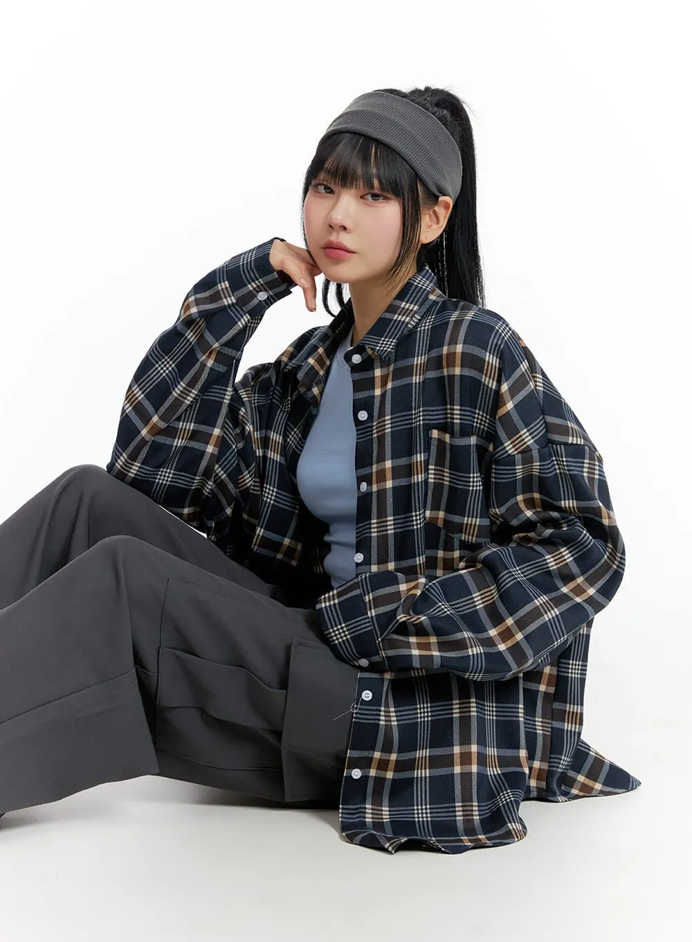 Oversized Checkered Shirt IF402