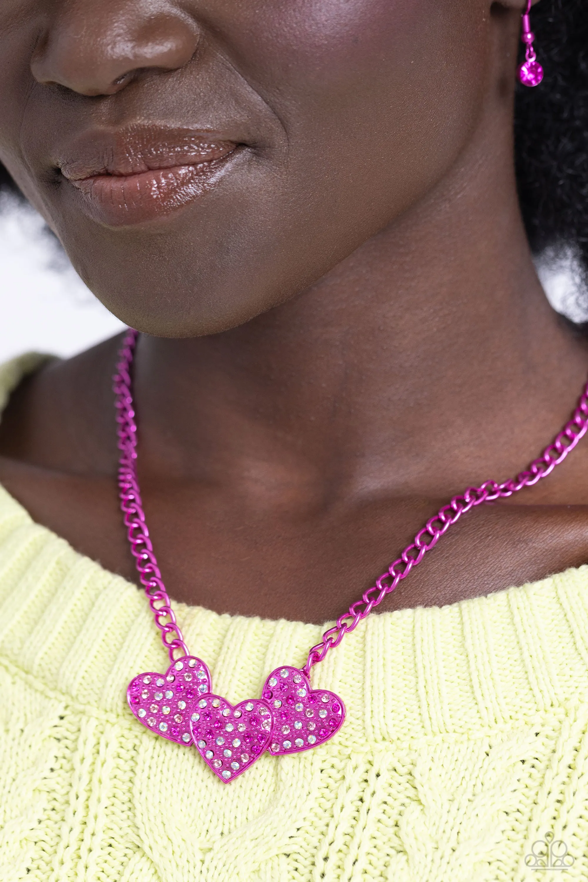 Paparazzi Low-Key Lovestruck Pink Necklace & Earring Set