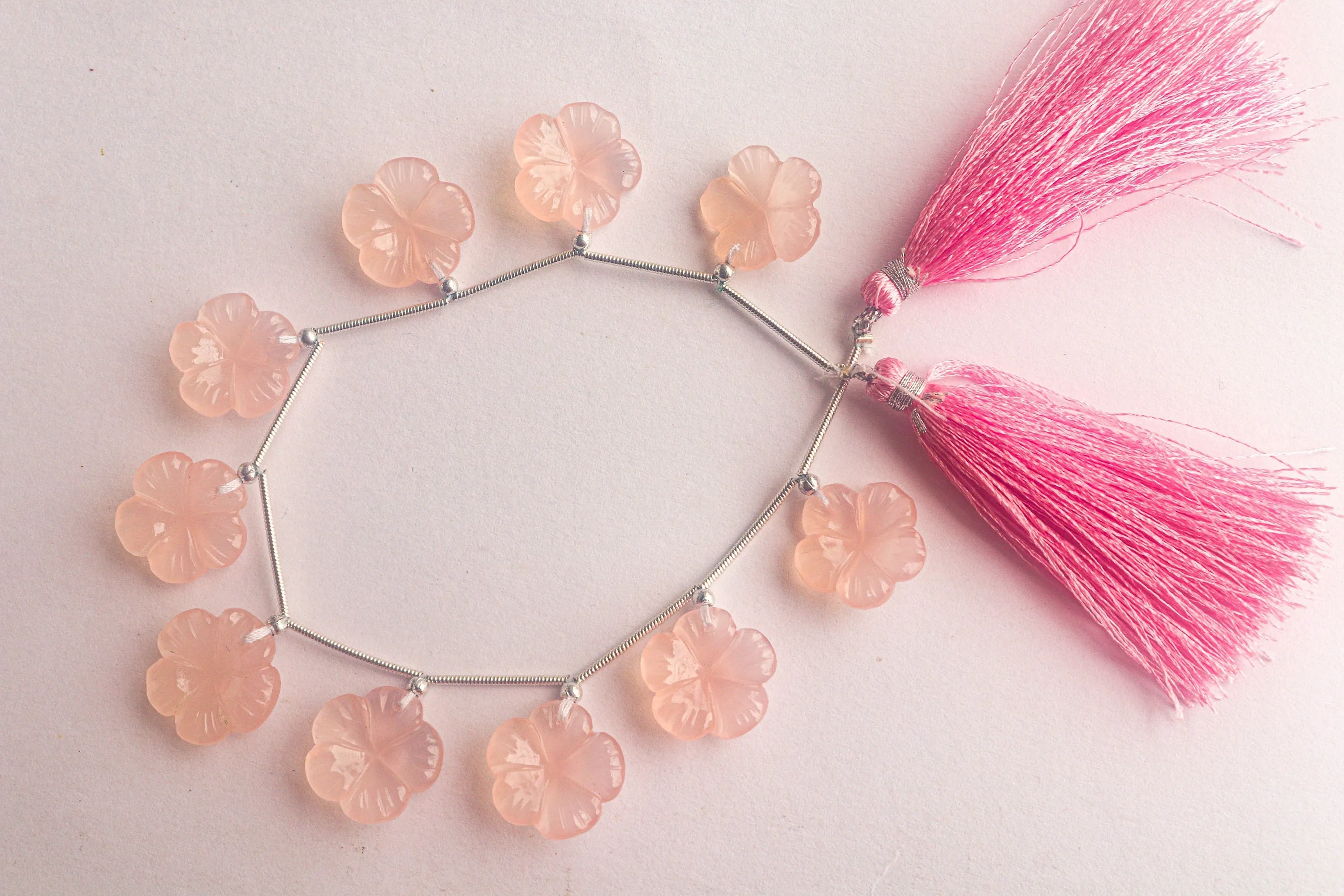 Pink Chalcedony Flower Carving Beads