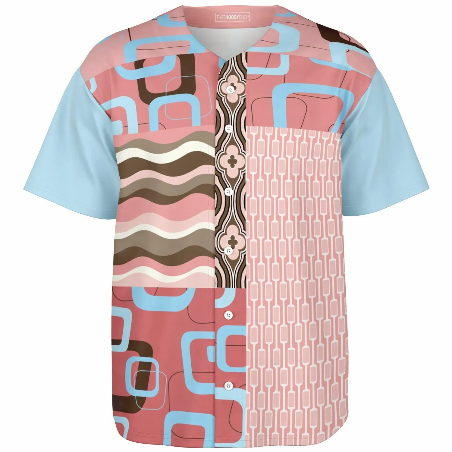 Pink Geo Patchwork Button Front Jersey