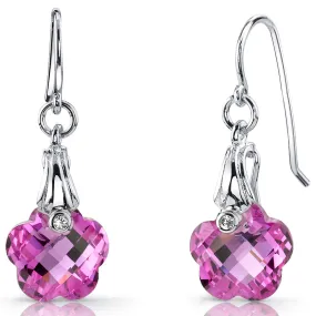 Pink Sapphire Earrings Sterling Silver Flower Shape 10 Carats