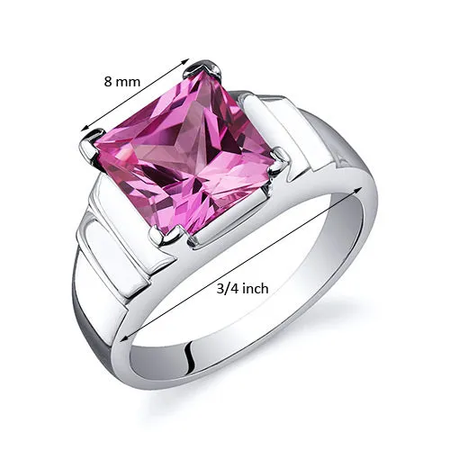 Pink Sapphire Princess Cut Sterling Silver Ring Size 7