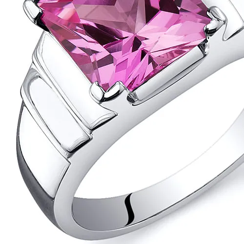 Pink Sapphire Princess Cut Sterling Silver Ring Size 7