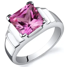 Pink Sapphire Princess Cut Sterling Silver Ring Size 7