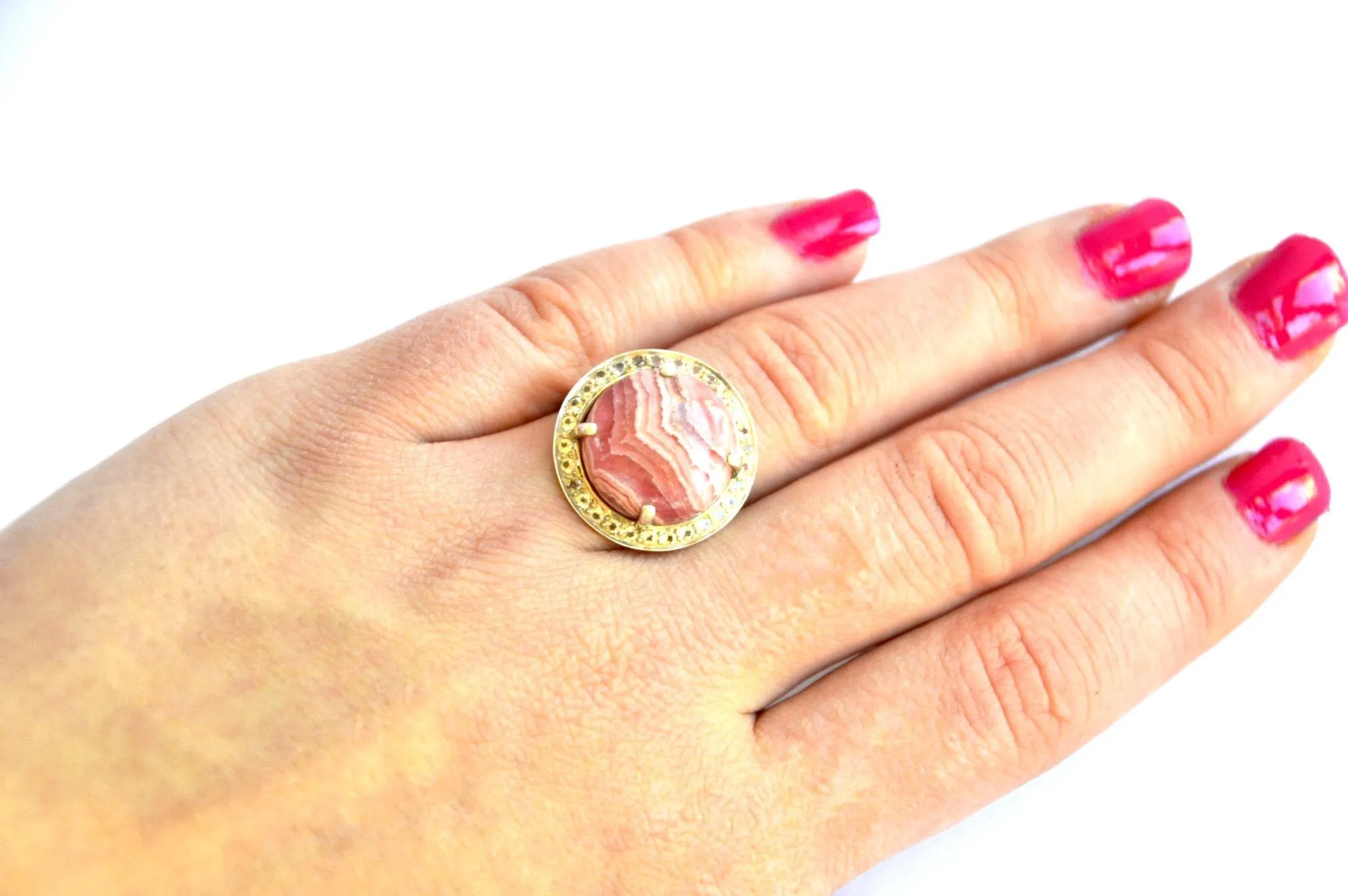 Pink Waves Rhodochrosite Ring