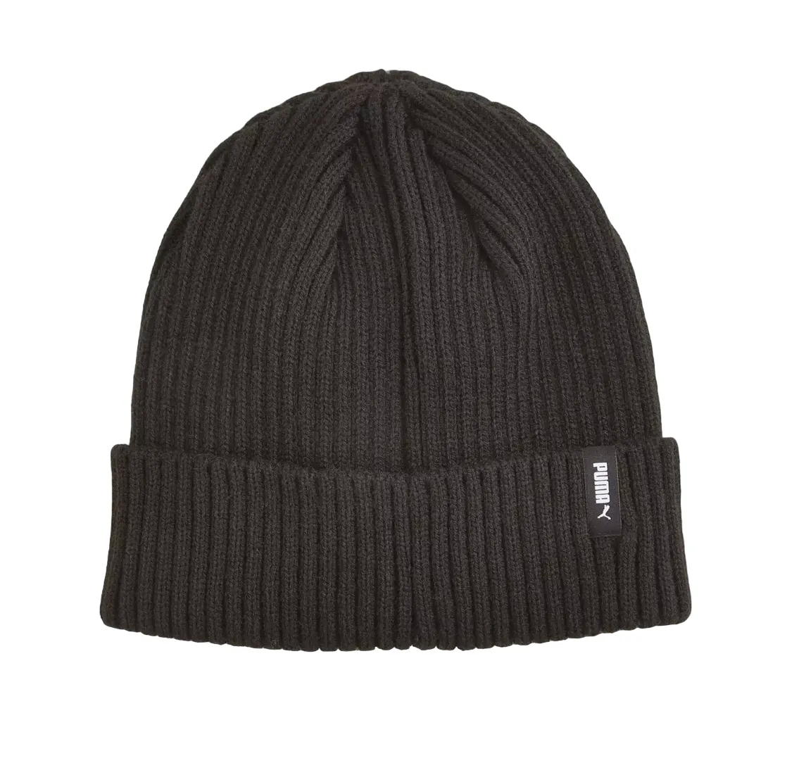 Puma ribbed beanie hat with petch logo 024826-01
 black. One size