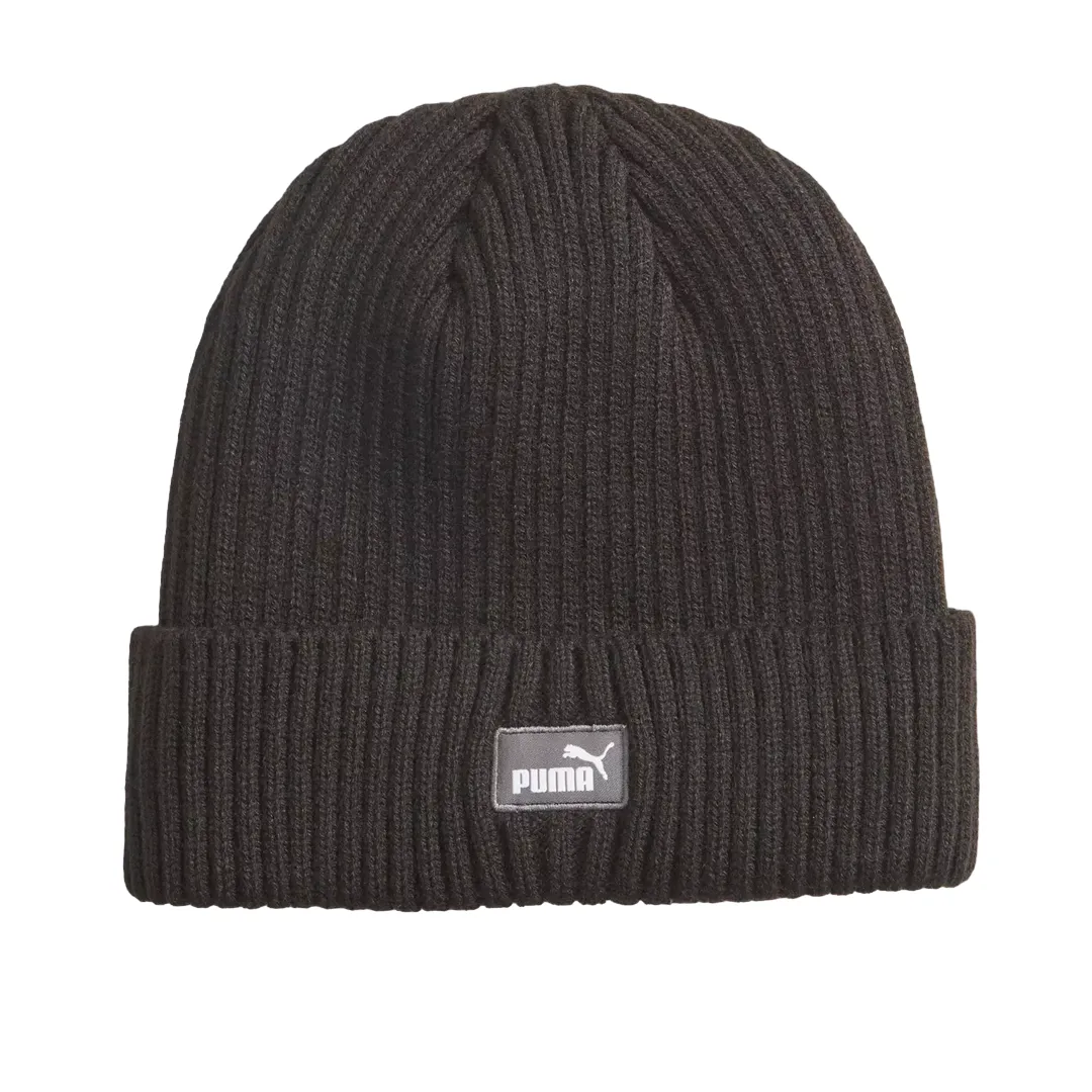 Puma ribbed beanie hat with petch logo 024826-01
 black. One size