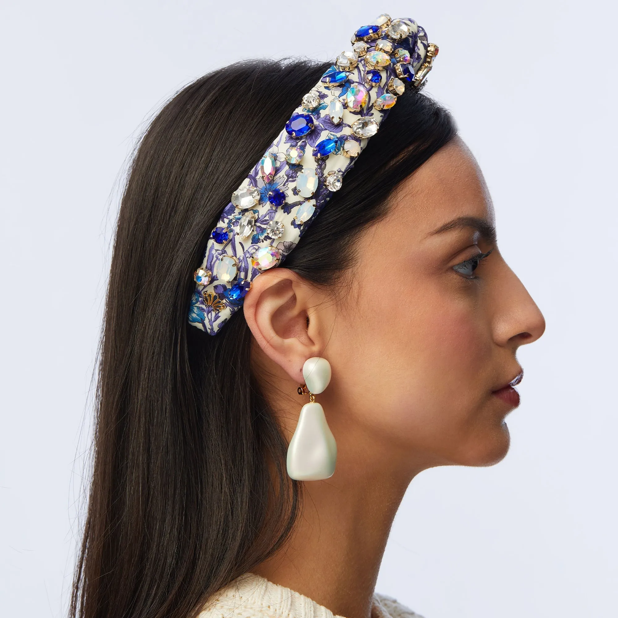 RACHEL FLORAL GLITTERING CRYSTAL SLIM KNOTTED HEADBAND