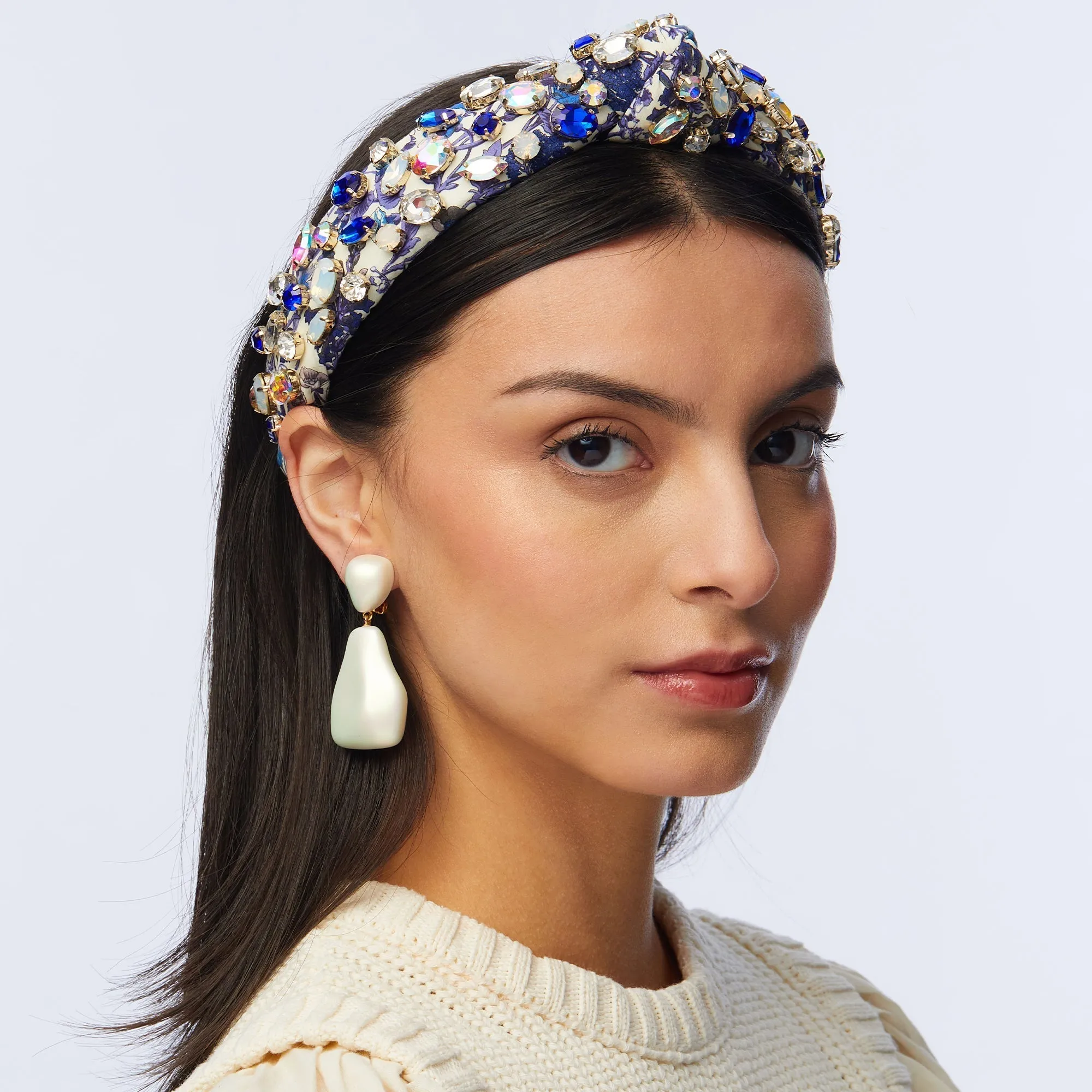 RACHEL FLORAL GLITTERING CRYSTAL SLIM KNOTTED HEADBAND