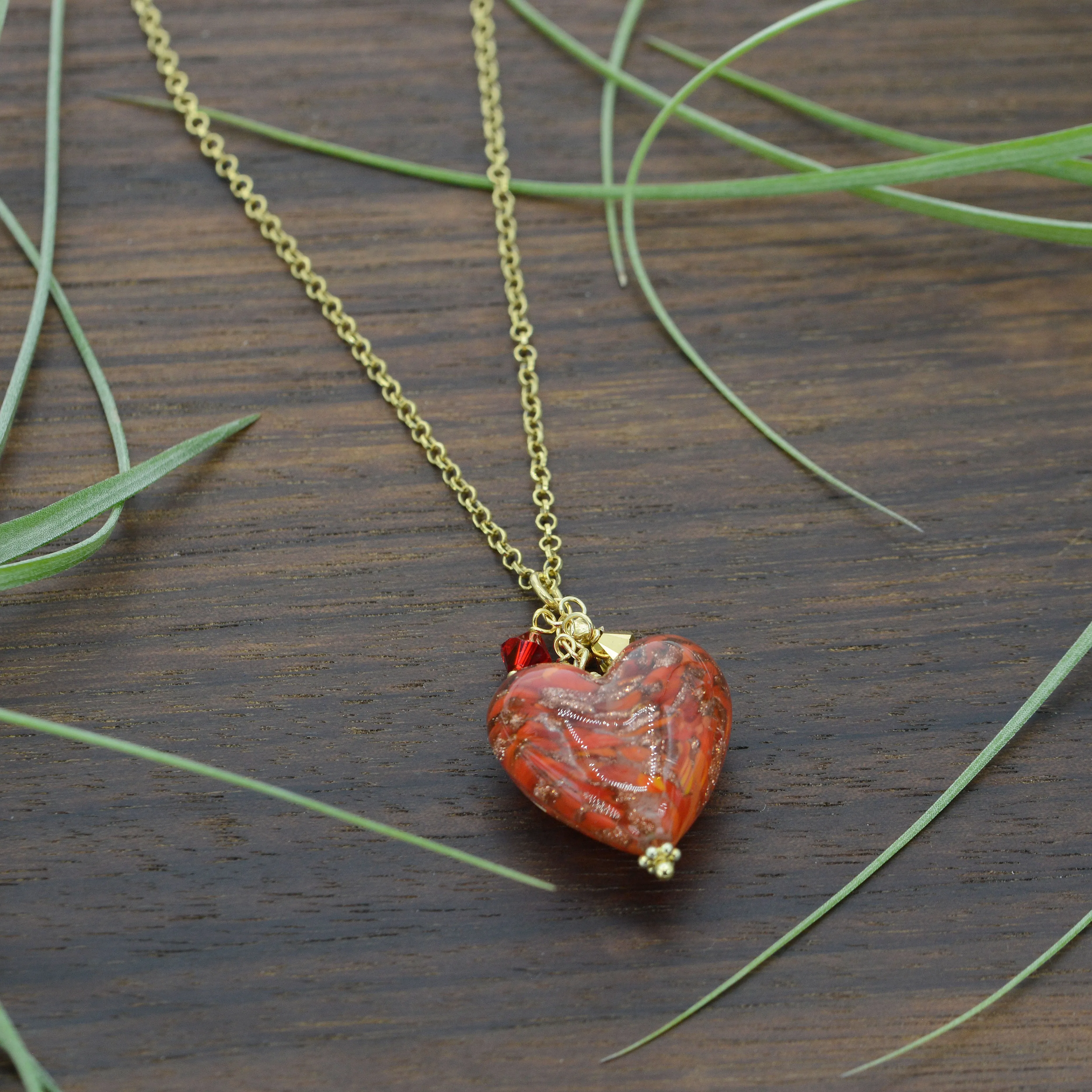 Red Aventurina Venetian Glass Heart Necklace