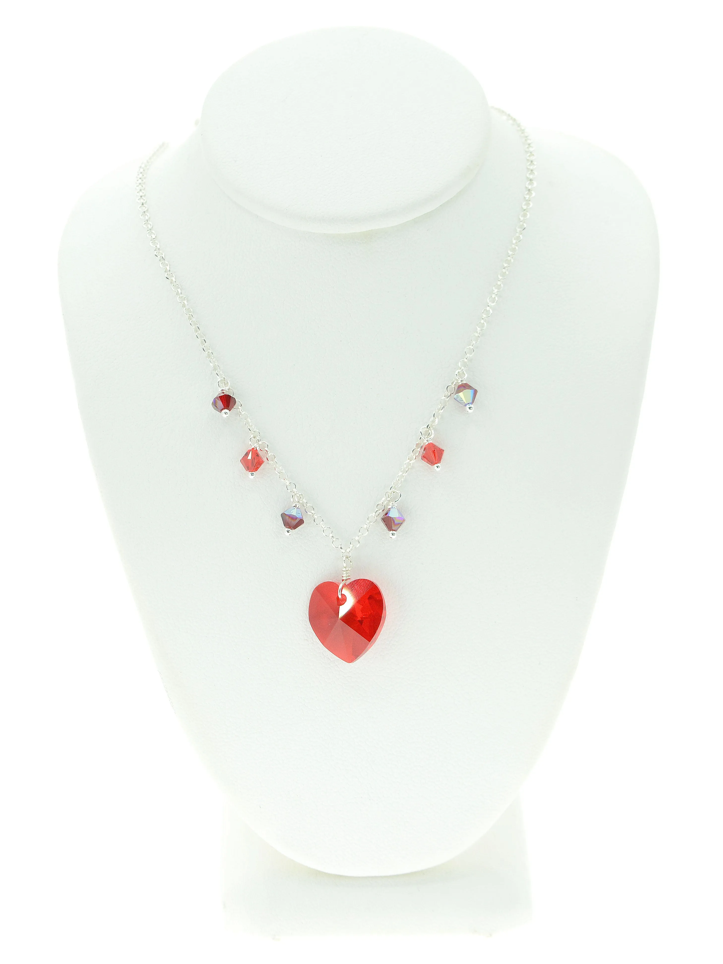 Red Crystal Heart Charm Necklace