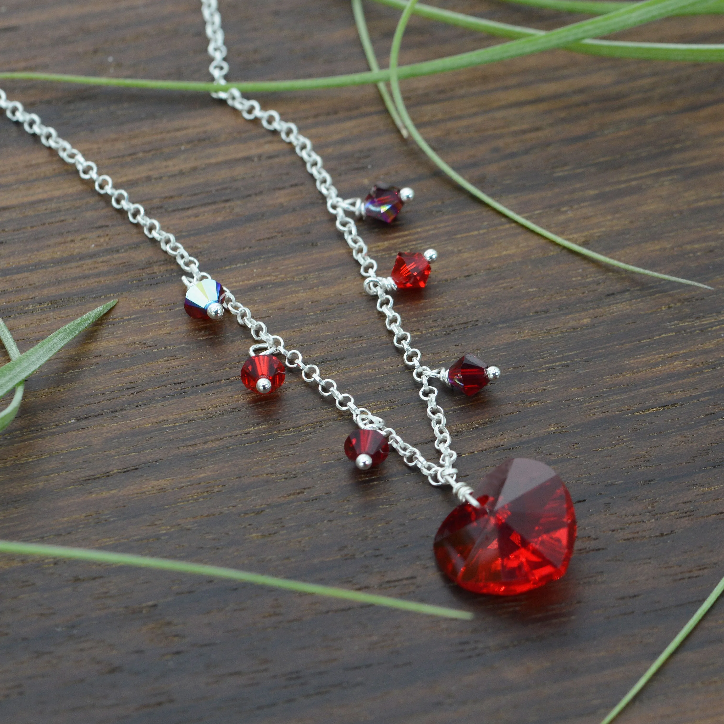 Red Crystal Heart Charm Necklace