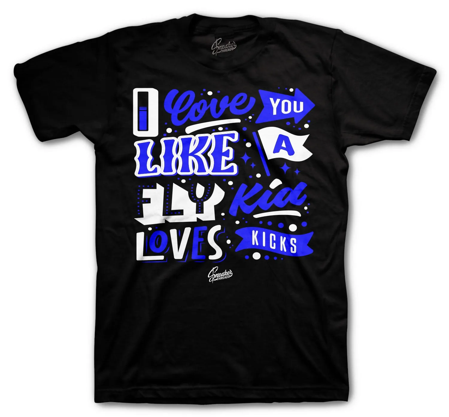 Retro 5 Racer Blue Shirt - Love Kicks - Black